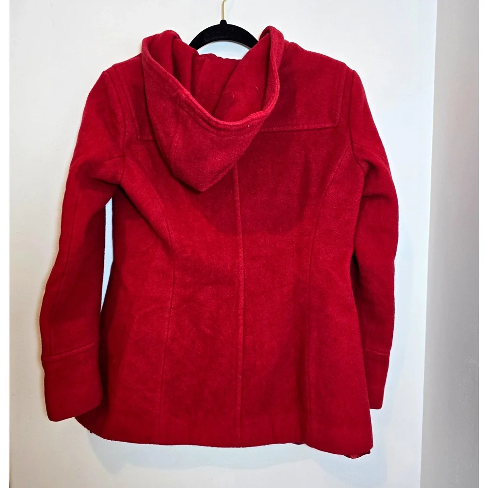 Michael Michael Kors 100%Wool Red Pea Coat Hoodie Jacket Size 4